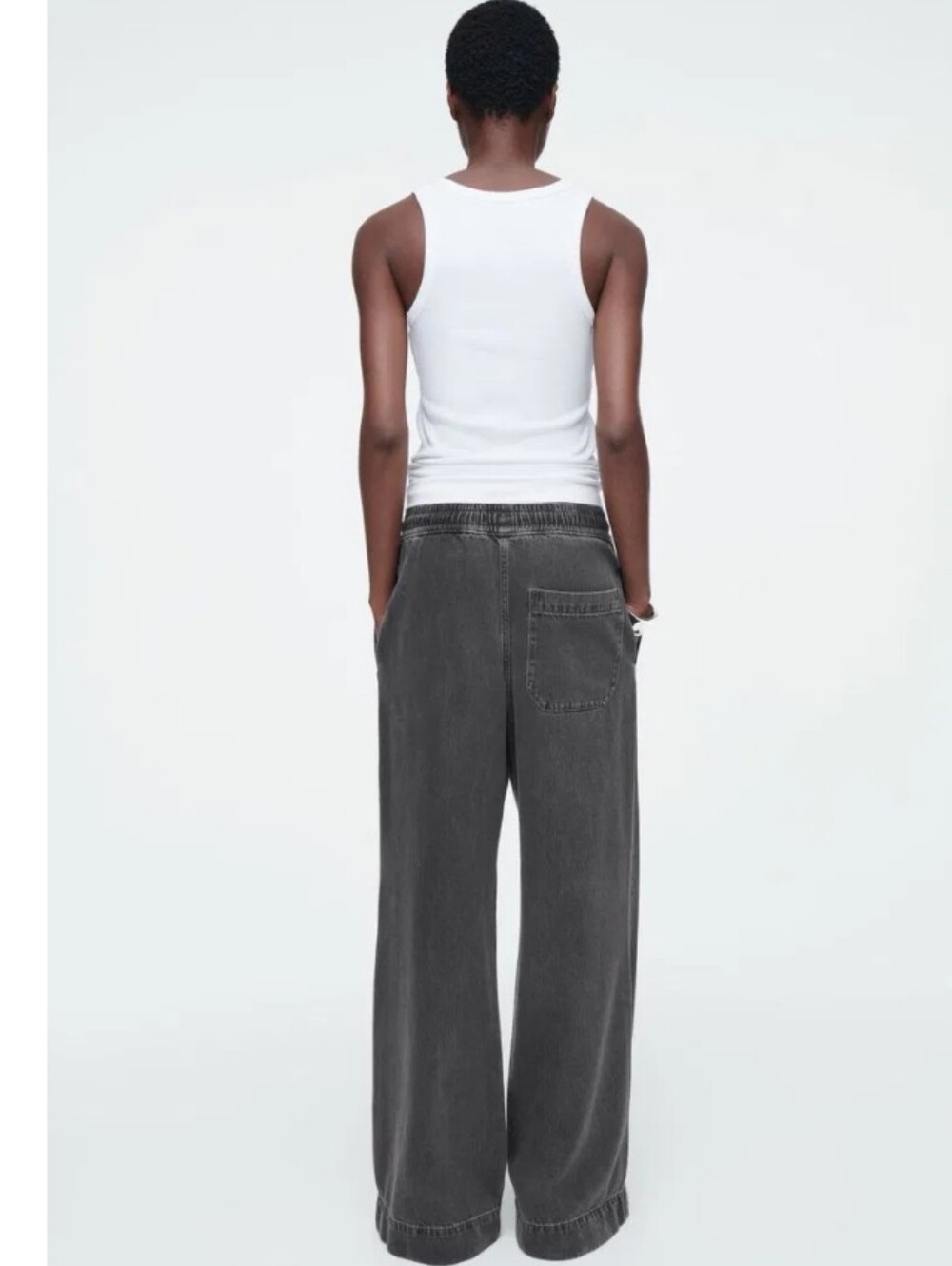 COS Wide Leg Fluid Denim Trousers Cotton Lyocell Baggy Gray Pants Jeans Size 14 - Picture 3 of 16